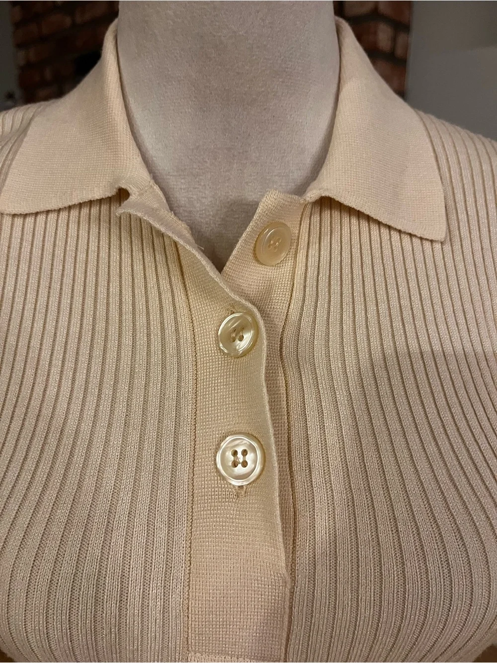 Tuckernuck Cream Ribbed Polo Button-Down Top - Picture 4 of 4